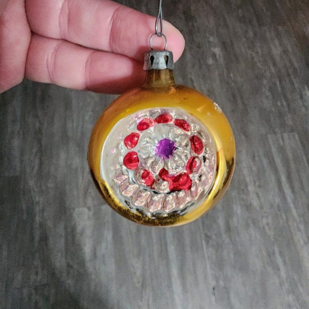 Vintage Hand Blown Glass Christmas Ornament Indent Reflector